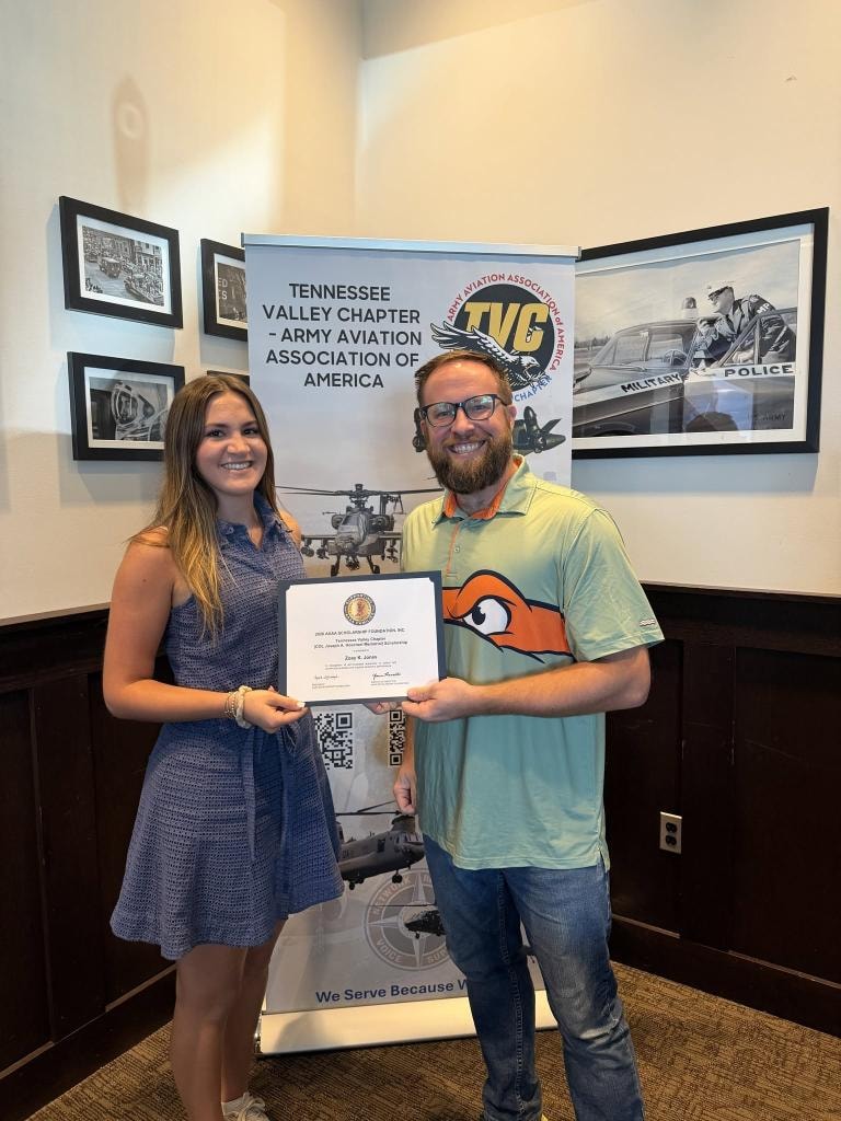 Joey Jones receives the COL Joseph A. Hoecherl Memorial Scholarship presented by Kevin Hoecherl